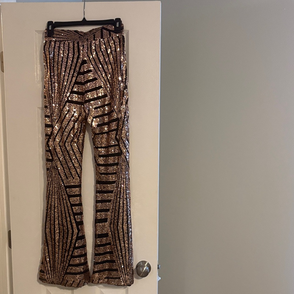 Amazon Essentials Rose Gold Sequin Flare Pants